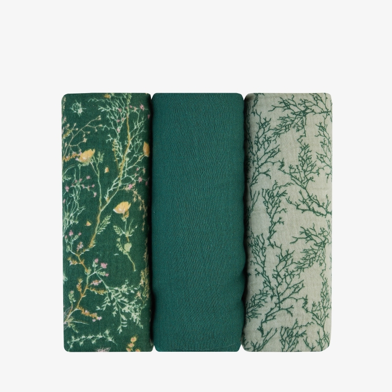 Kikka Boo pelene od muslina (3 kom.) 75x75cm Secret Garden Green - Meda Shop