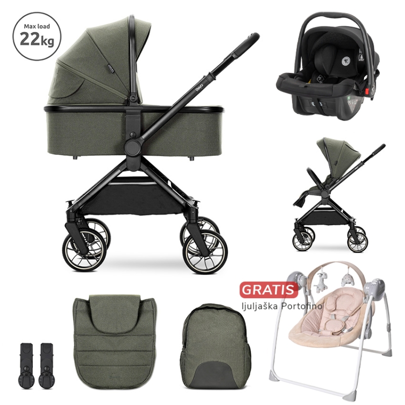 Lorelli Reya kolica 3u1 Green + gratis Portofino ljuljaška - Meda Shop