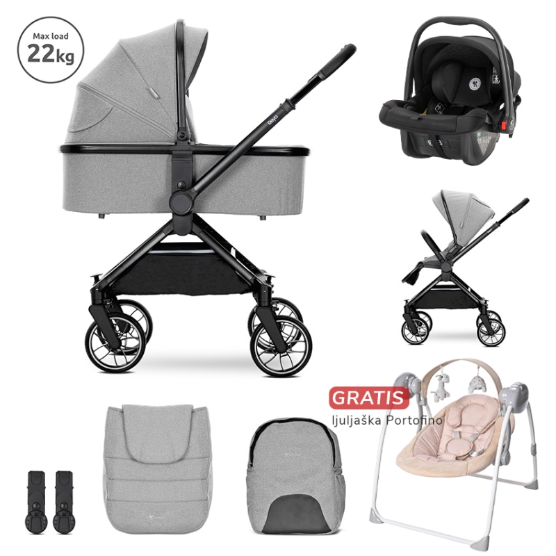 Lorelli Reya kolica 3u1 Grey + gratis Portofino ljuljaška - Meda Shop
