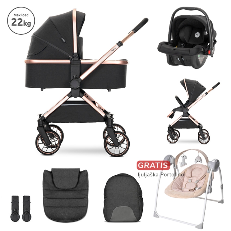 Lorelli Reya kolica 3u1 Black Jasper + gratis Portofino ljuljaška  - Meda Shop