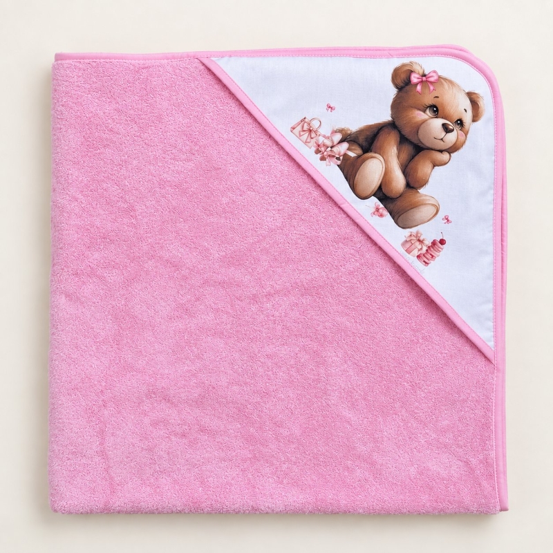 Deksi Meda peškir 100x100cm sa kapuljačom roze - Meda Shop